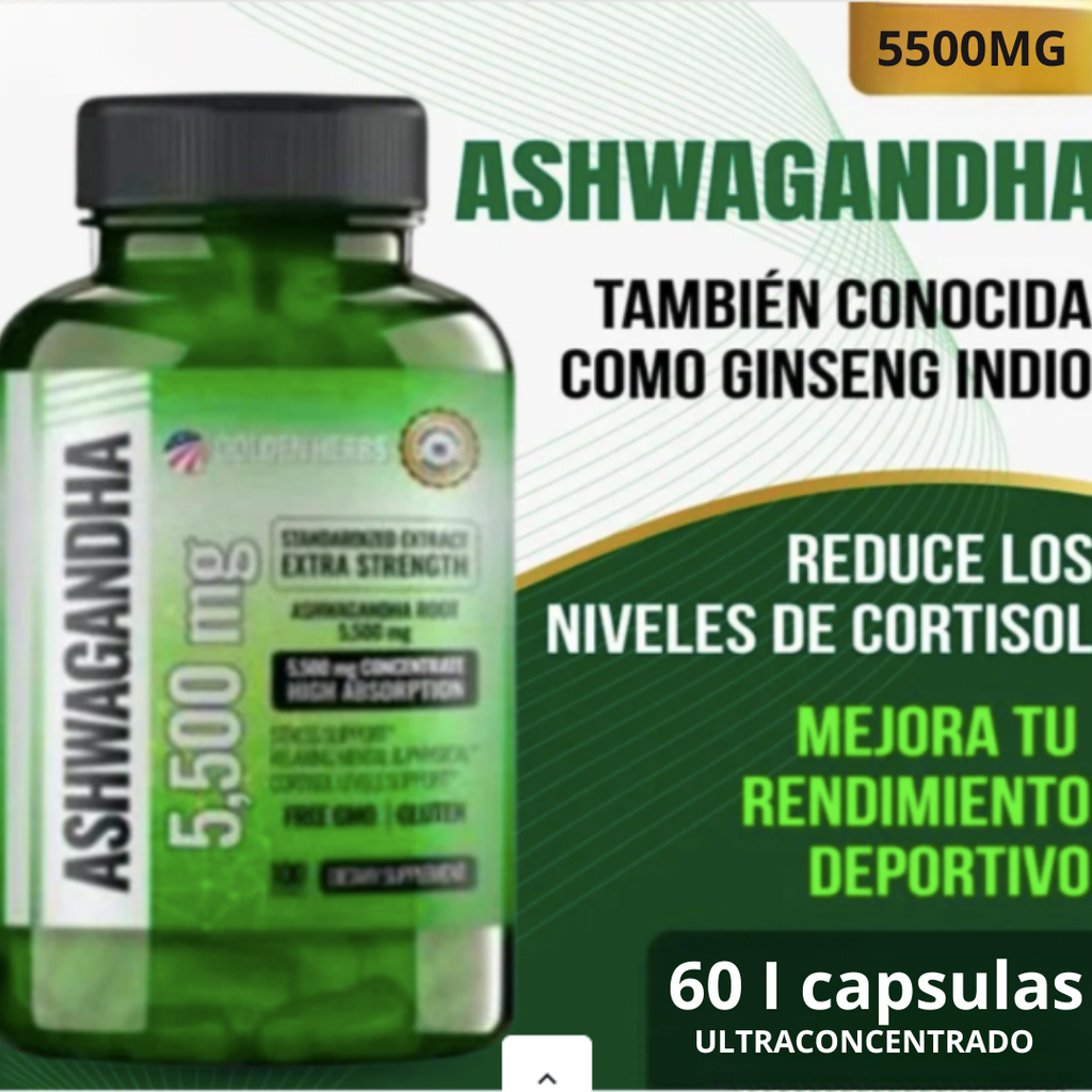 ASHWAGANDHA AMERICANO | ALTA CONCENTRACIÓN | 5500 mg | 60 Cápsulas NUEVA FORMULA TOMA 2 AL DÍA .🎯 Controla el Estrés y Duerme Mejor . LLEVE 4 Y TE REGALAMOS 1 +